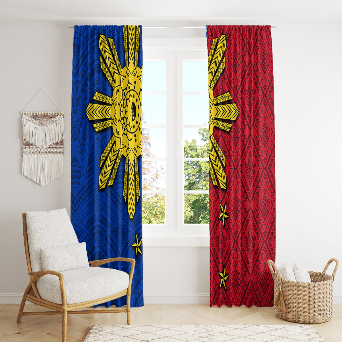 Philippines Sun Batok Tattoo Window Curtain Polynesian and Yakan Pattern LT03 - Polynesian Pride