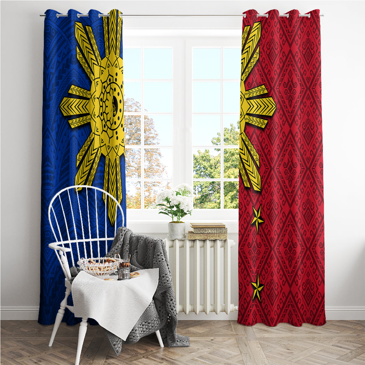Philippines Sun Batok Tattoo Window Curtain Polynesian and Yakan Pattern LT03 - Polynesian Pride