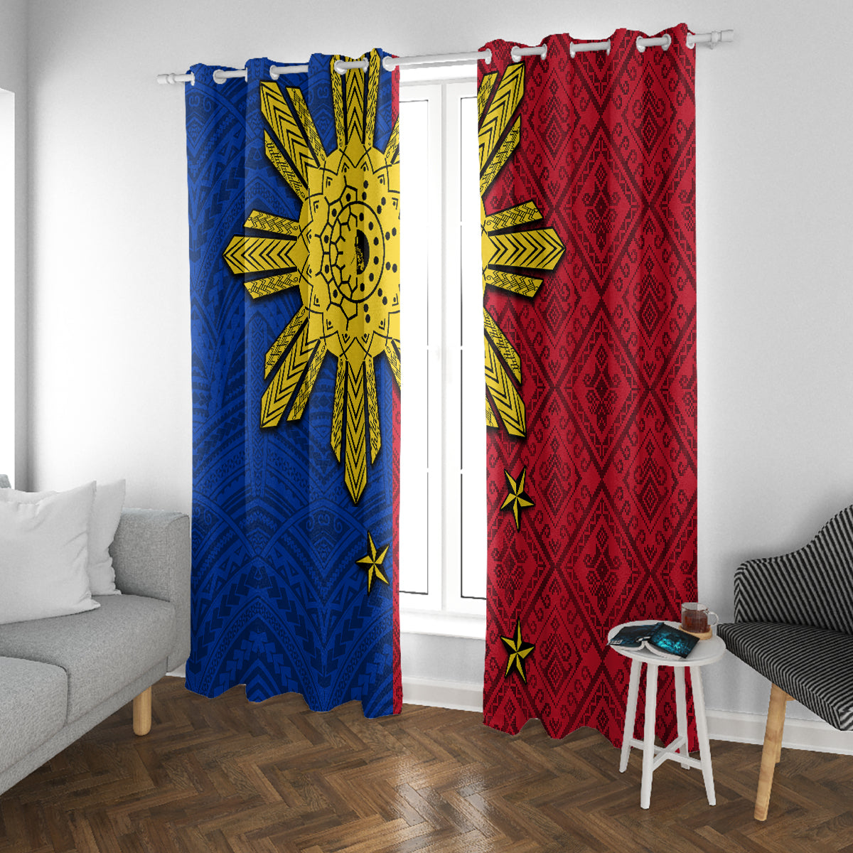 Philippines Sun Batok Tattoo Window Curtain Polynesian and Yakan Pattern LT03 With Grommets Red - Polynesian Pride