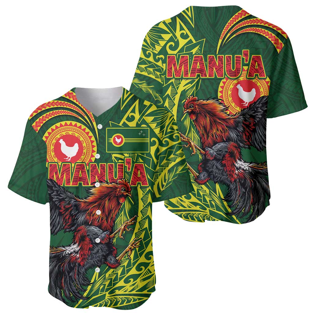 Proud of Manu'a Islands Baseball Jersey Rooster and Polynesian Art Wing Style LT03 - Polynesian Pride