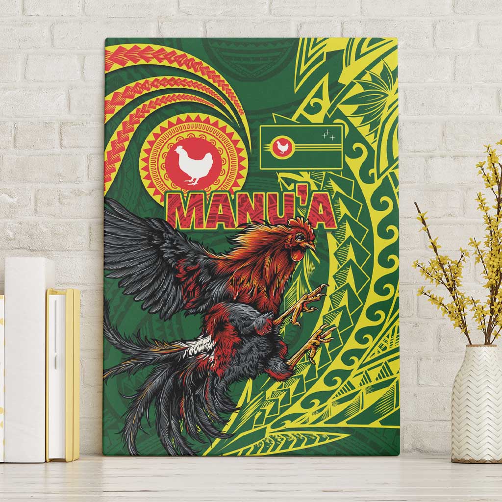 Proud of Manu'a Islands Canvas Wall Art Rooster and Polynesian Art Wing Style LT03 Without Frame Green - Polynesian Pride