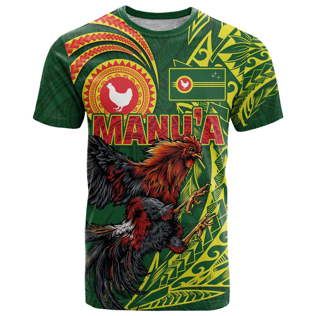 Proud of Manu'a Islands T Shirt Rooster and Polynesian Art Wing Style LT03 Green - Polynesian Pride