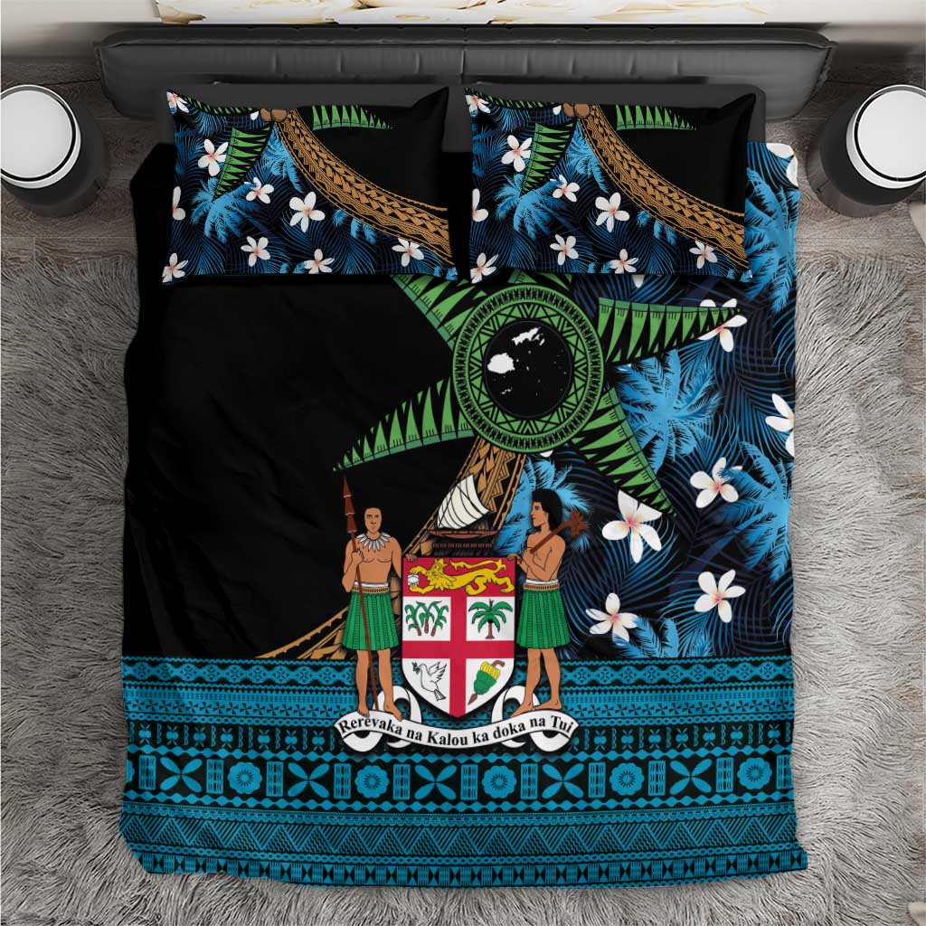 Fiji Day Bedding Set Palm Tree With Plumeria Tapa Tribal Pattern LT03 Blue - Polynesian Pride