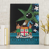 Fiji Day Canvas Wall Art Palm Tree With Plumeria Tapa Tribal Pattern LT03 Without Frame Blue - Polynesian Pride