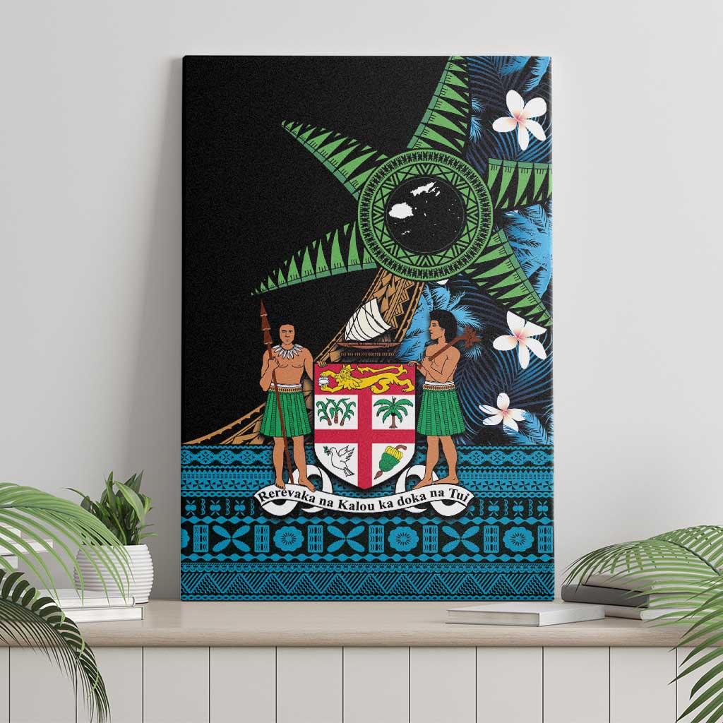 Fiji Day Canvas Wall Art Palm Tree With Plumeria Tapa Tribal Pattern LT03 - Polynesian Pride