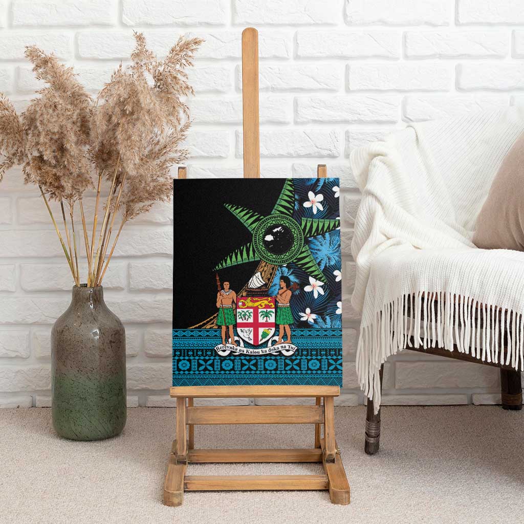 Fiji Day Canvas Wall Art Palm Tree With Plumeria Tapa Tribal Pattern LT03 - Polynesian Pride