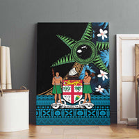 Fiji Day Canvas Wall Art Palm Tree With Plumeria Tapa Tribal Pattern LT03 - Polynesian Pride