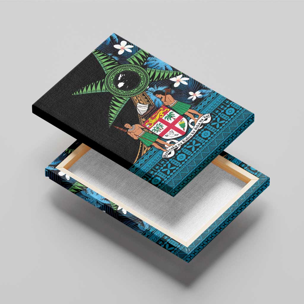 Fiji Day Canvas Wall Art Palm Tree With Plumeria Tapa Tribal Pattern LT03 - Polynesian Pride