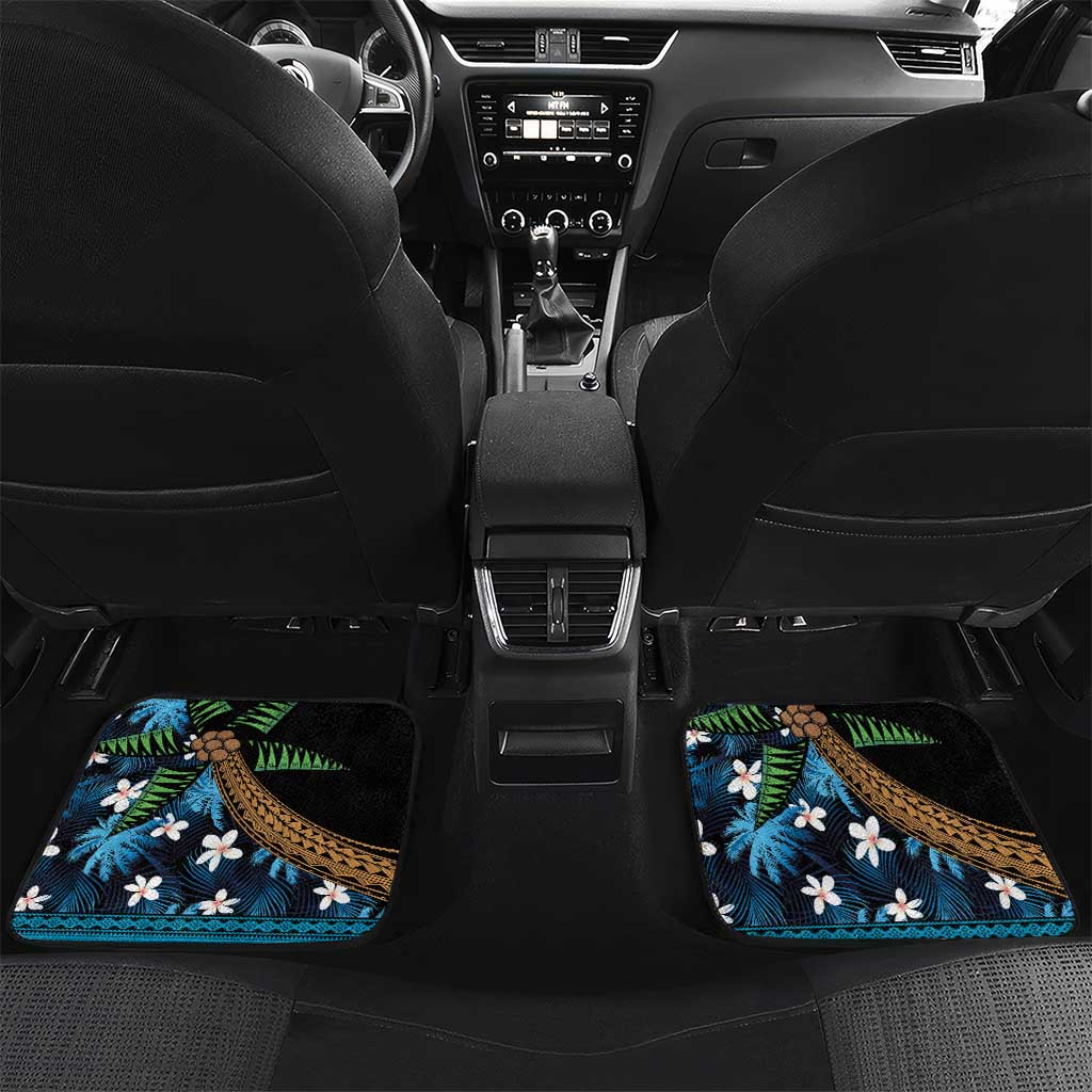 Fiji Day Car Mats Palm Tree With Plumeria Tapa Tribal Pattern LT03 Set 2pcs - Back Blue - Polynesian Pride