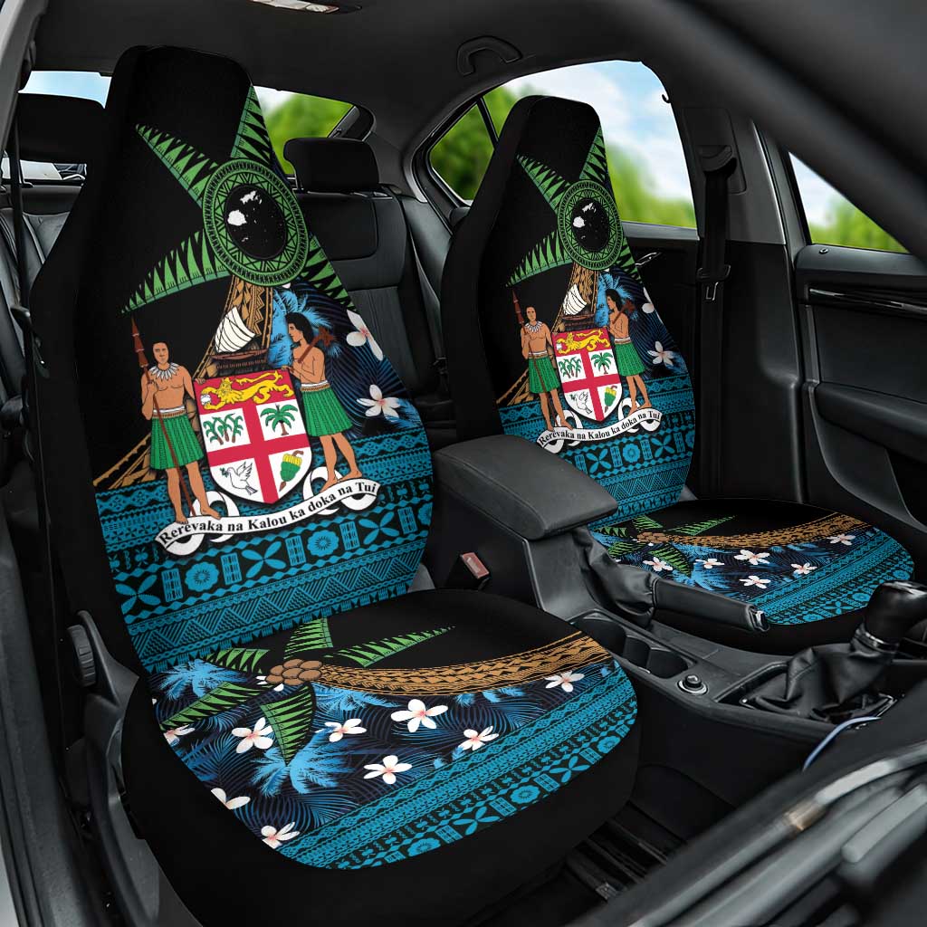 Fiji Day Car Seat Cover Palm Tree With Plumeria Tapa Tribal Pattern LT03 One Size Blue - Polynesian Pride