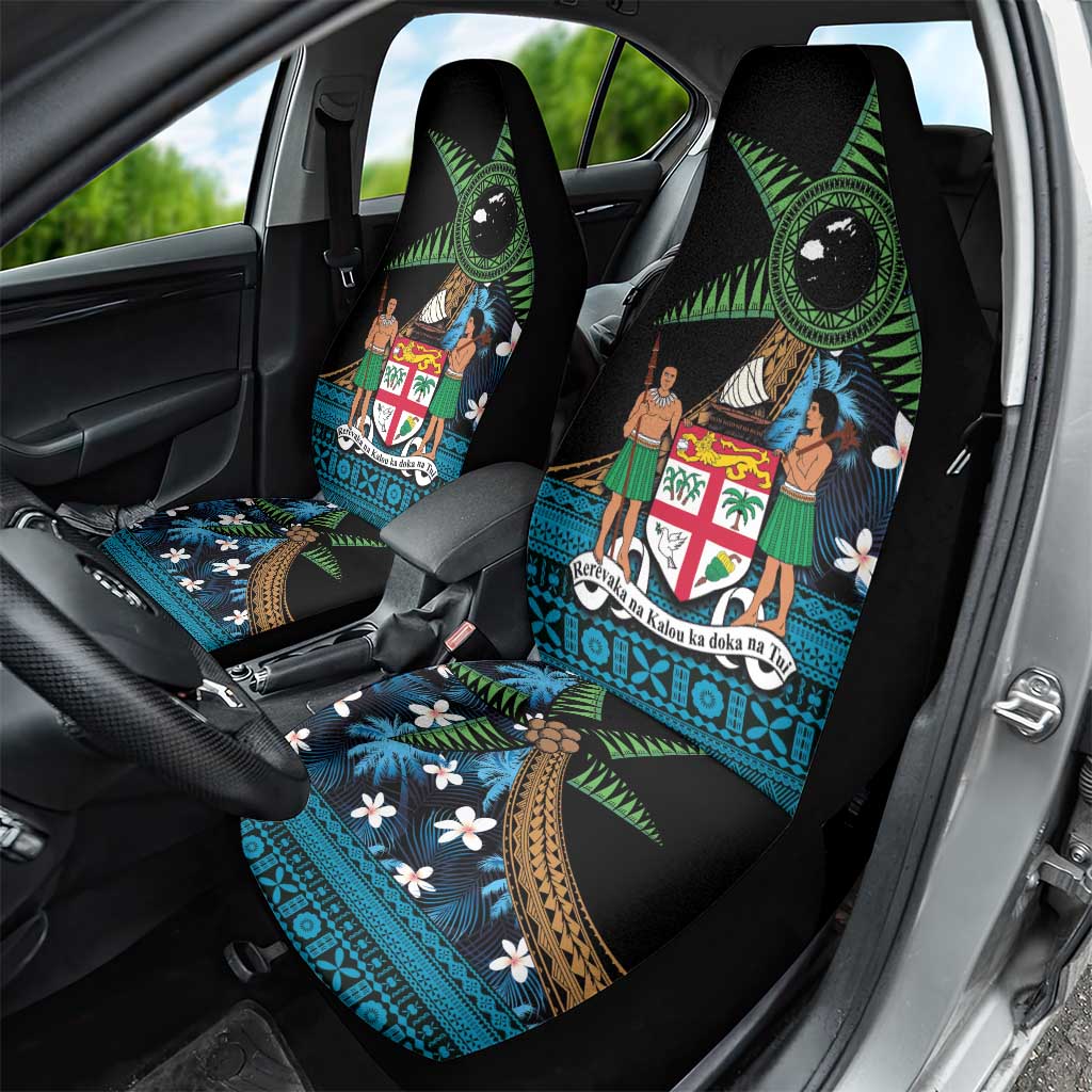 Fiji Day Car Seat Cover Palm Tree With Plumeria Tapa Tribal Pattern LT03 - Polynesian Pride