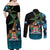 Fiji Day Couples Matching Off Shoulder Maxi Dress and Long Sleeve Button Shirt Palm Tree With Plumeria Tapa Tribal Pattern