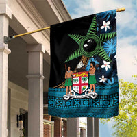 Fiji Day Garden Flag Palm Tree With Plumeria Tapa Tribal Pattern LT03 House Flag Blue - Polynesian Pride