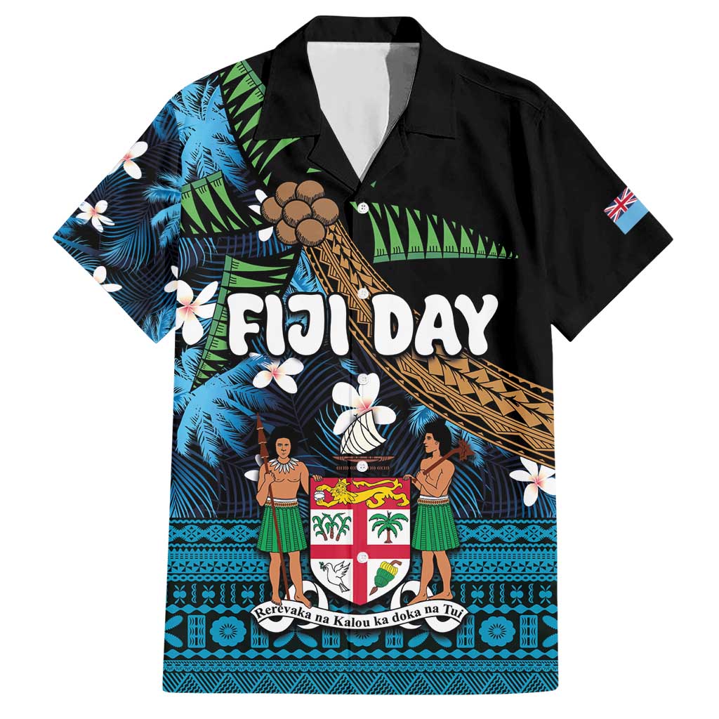 Fiji Day Hawaiian Shirt Palm Tree With Plumeria Tapa Tribal Pattern LT03 Blue - Polynesian Pride