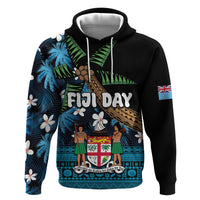 Fiji Day Hoodie Palm Tree With Plumeria Tapa Tribal Pattern LT03 Pullover Hoodie Blue - Polynesian Pride