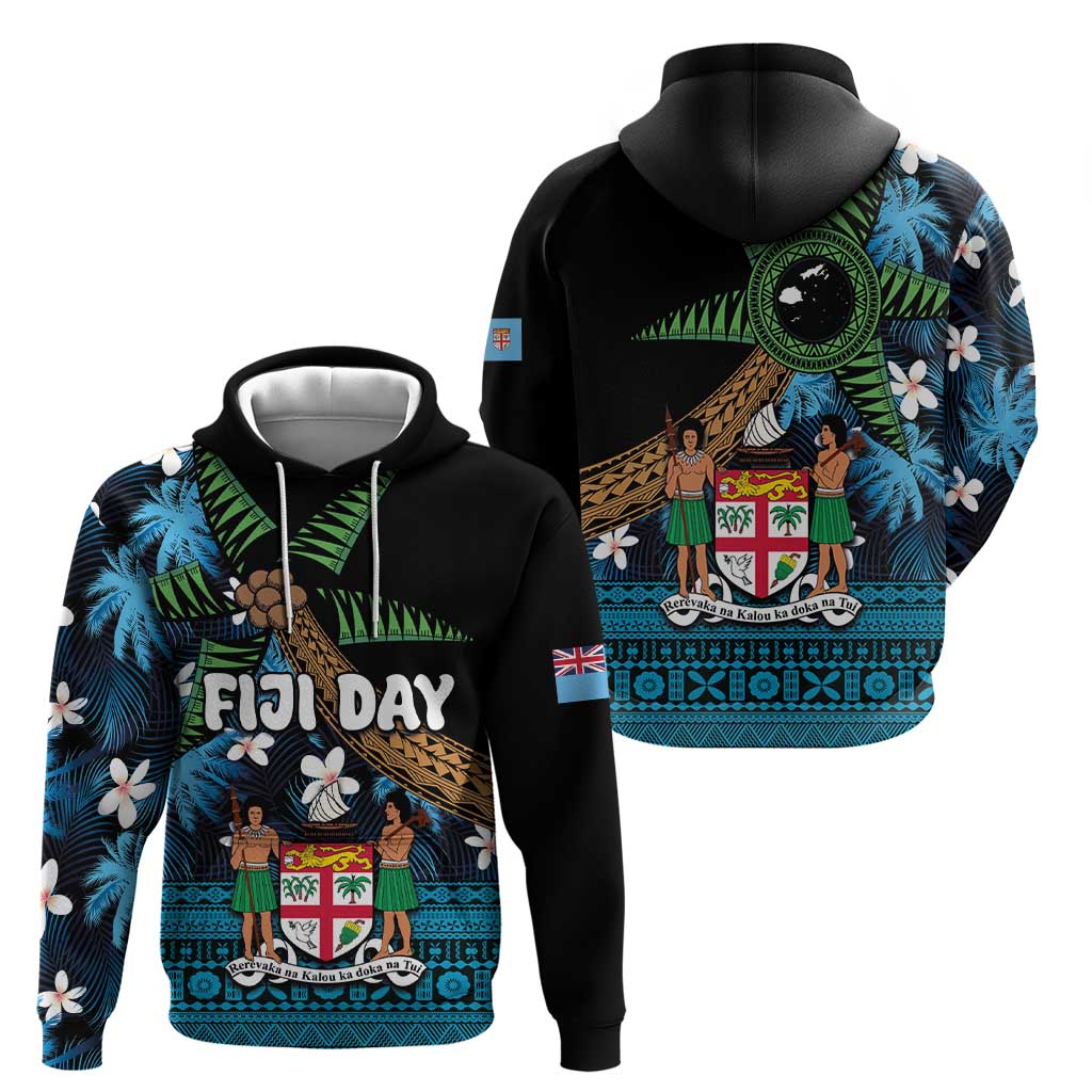 Fiji Day Hoodie Palm Tree With Plumeria Tapa Tribal Pattern LT03 - Polynesian Pride