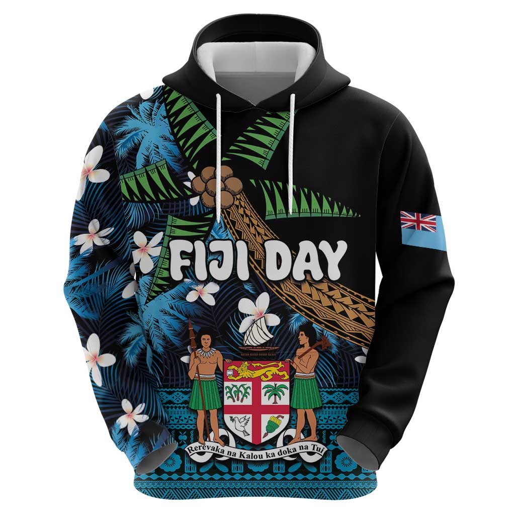 Fiji Day Hoodie Palm Tree With Plumeria Tapa Tribal Pattern LT03 - Polynesian Pride