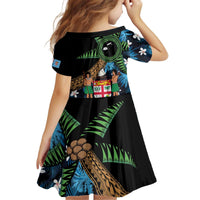 Fiji Day Kid Short Sleeve Dress Palm Tree With Plumeria Tapa Tribal Pattern LT03 - Polynesian Pride