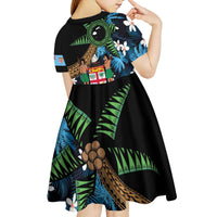 Fiji Day Kid Short Sleeve Dress Palm Tree With Plumeria Tapa Tribal Pattern LT03 - Polynesian Pride