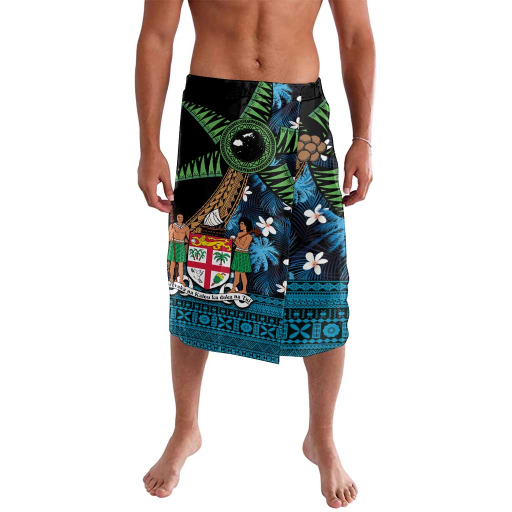 Fiji Day Lavalava Palm Tree With Plumeria Tapa Tribal Pattern LT03 Blue - Polynesian Pride