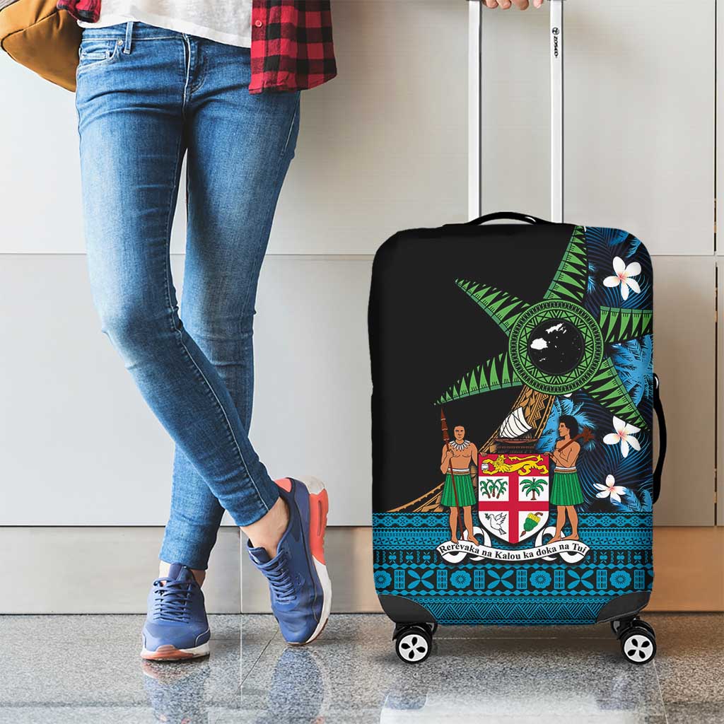 Fiji Day Luggage Cover Palm Tree With Plumeria Tapa Tribal Pattern LT03 - Polynesian Pride