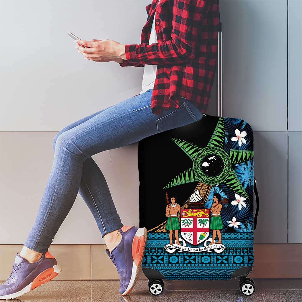 Fiji Day Luggage Cover Palm Tree With Plumeria Tapa Tribal Pattern LT03 - Polynesian Pride