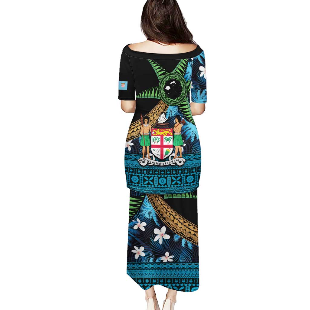Fiji Day Puletasi Palm Tree With Plumeria Tapa Tribal Pattern LT03 - Polynesian Pride