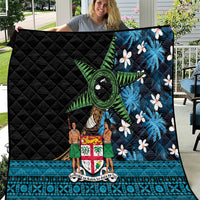 Fiji Day Quilt Palm Tree With Plumeria Tapa Tribal Pattern LT03 Blue - Polynesian Pride