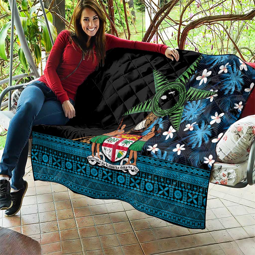 Fiji Day Quilt Palm Tree With Plumeria Tapa Tribal Pattern LT03 - Polynesian Pride