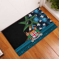 Fiji Day Rubber Doormat Palm Tree With Plumeria Tapa Tribal Pattern LT03 - Polynesian Pride