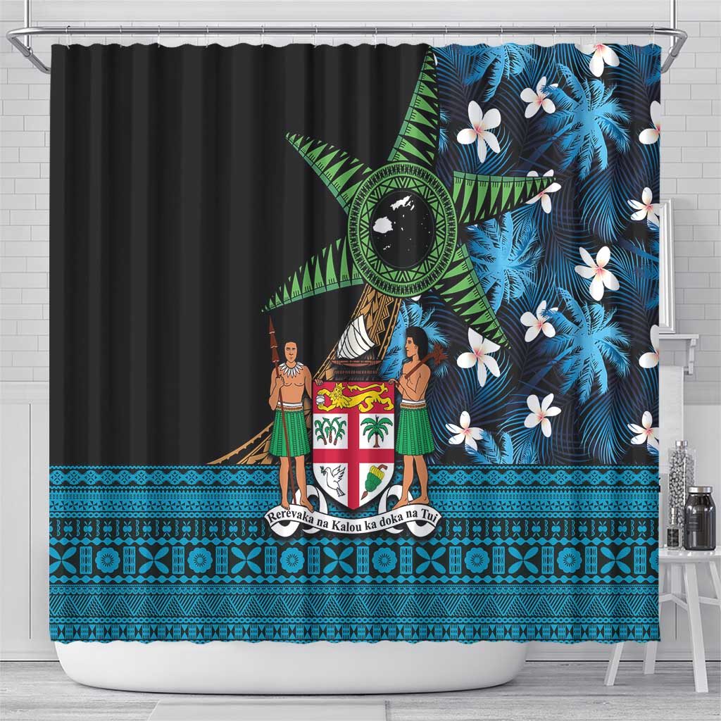 Fiji Day Shower Curtain Palm Tree With Plumeria Tapa Tribal Pattern LT03 - Polynesian Pride
