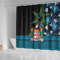 Fiji Day Shower Curtain Palm Tree With Plumeria Tapa Tribal Pattern LT03 - Polynesian Pride