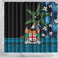 Fiji Day Shower Curtain Palm Tree With Plumeria Tapa Tribal Pattern LT03 - Polynesian Pride