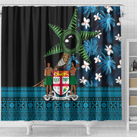 Fiji Day Shower Curtain Palm Tree With Plumeria Tapa Tribal Pattern LT03 - Polynesian Pride