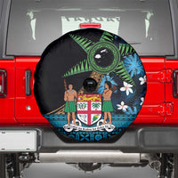 Fiji Day Spare Tire Cover Palm Tree With Plumeria Tapa Tribal Pattern LT03 - Polynesian Pride