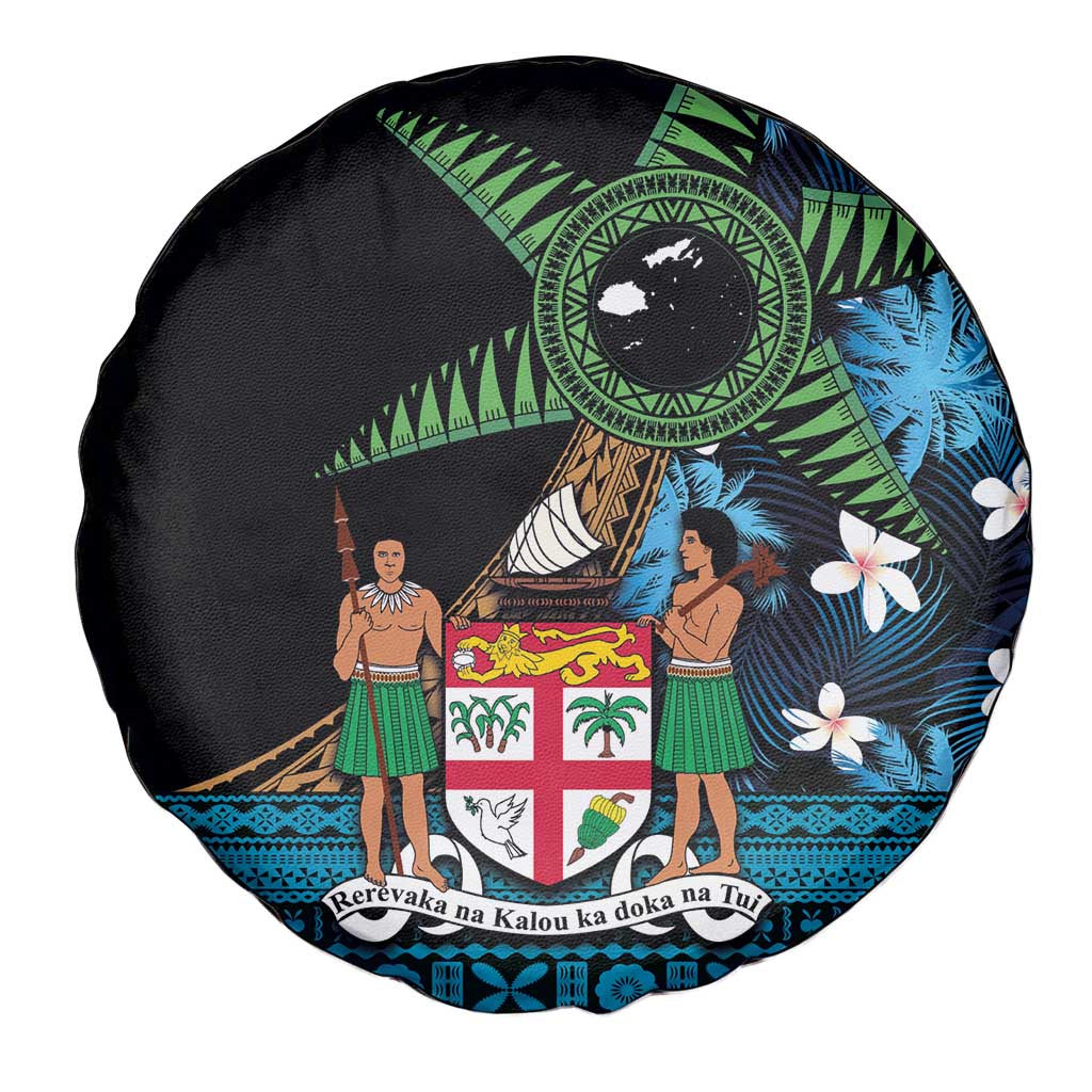 Fiji Day Spare Tire Cover Palm Tree With Plumeria Tapa Tribal Pattern LT03 - Polynesian Pride