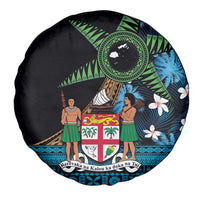 Fiji Day Spare Tire Cover Palm Tree With Plumeria Tapa Tribal Pattern LT03 - Polynesian Pride