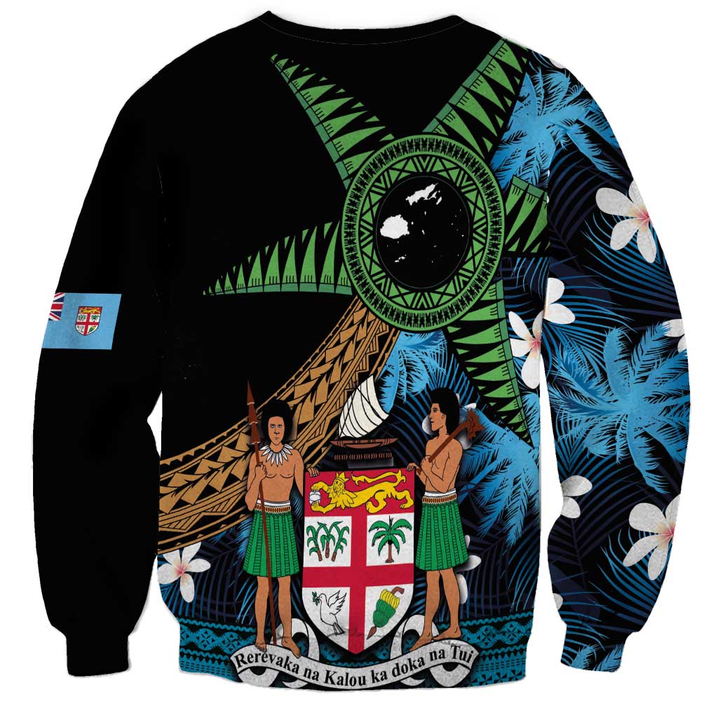 Fiji Day Sweatshirt Palm Tree With Plumeria Tapa Tribal Pattern LT03 - Polynesian Pride