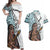 Maori Warrior Couples Matching Off Shoulder Maxi Dress and Hawaiian Shirt Silver Fern New Zealand Map With Kowhaiwhai Pattern LT03 Blue - Polynesian Pride