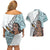 Maori Warrior Couples Matching Off Shoulder Short Dress and Hawaiian Shirt Silver Fern New Zealand Map With Kowhaiwhai Pattern LT03 - Polynesian Pride