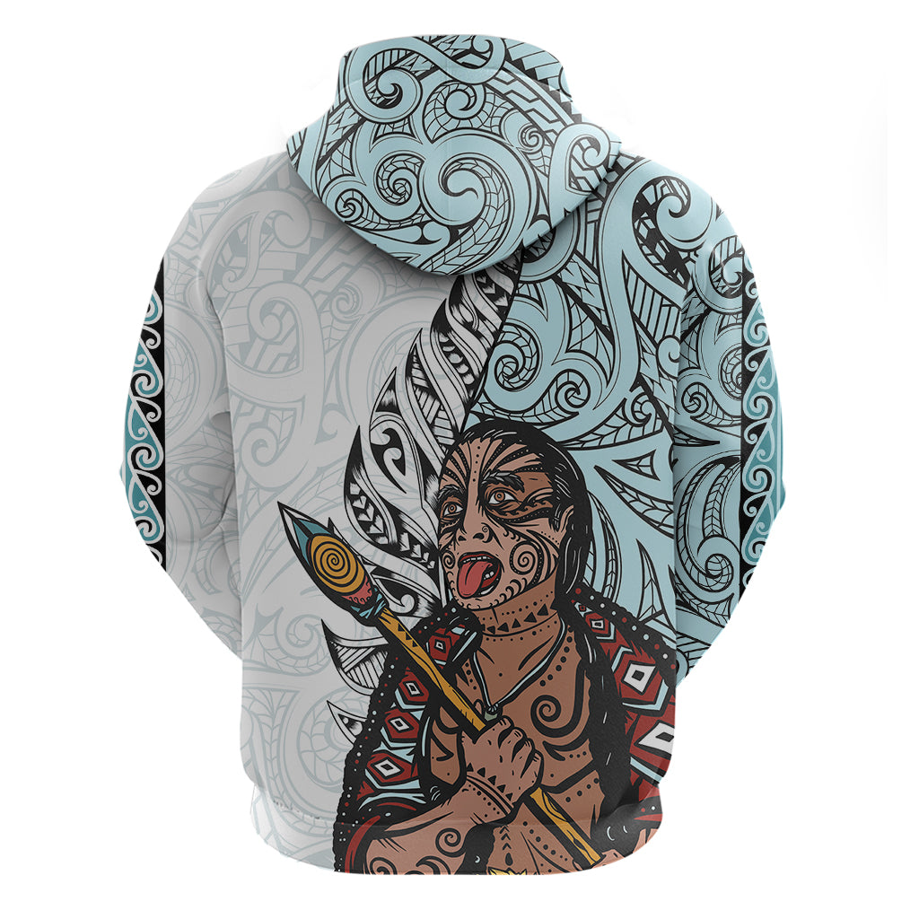 Maori Warrior Hoodie Silver Fern New Zealand Map With Kowhaiwhai Pattern LT03 - Polynesian Pride