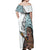 Maori Warrior Off Shoulder Maxi Dress Silver Fern New Zealand Map With Kowhaiwhai Pattern LT03 - Polynesian Pride