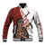 Maori Warrior Baseball Jacket Silver Fern New Zealand Map With Kowhaiwhai Pattern LT03 Unisex Red - Polynesian Pride