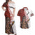 Maori Warrior Couples Matching Off Shoulder Maxi Dress and Hawaiian Shirt Silver Fern New Zealand Map With Kowhaiwhai Pattern LT03 Red - Polynesian Pride