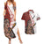 Maori Warrior Couples Matching Summer Maxi Dress and Hawaiian Shirt Silver Fern New Zealand Map With Kowhaiwhai Pattern LT03 Red - Polynesian Pride