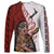 Maori Warrior Long Sleeve Shirt Silver Fern New Zealand Map With Kowhaiwhai Pattern LT03 Unisex Red - Polynesian Pride