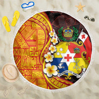 Tonga Culture Beach Blanket Ngatu Pattern with Plumeria and Hibiscus LT03 One Size 150cm Black - Polynesian Pride