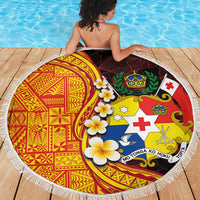 Tonga Culture Beach Blanket Ngatu Pattern with Plumeria and Hibiscus LT03 - Polynesian Pride