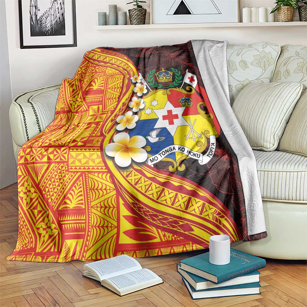 Tonga Culture Blanket Ngatu Pattern with Plumeria and Hibiscus LT03 Black - Polynesian Pride