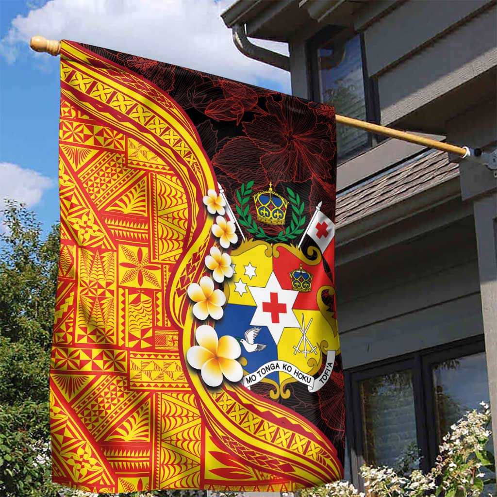 Tonga Culture Garden Flag Ngatu Pattern with Plumeria and Hibiscus LT03 - Polynesian Pride